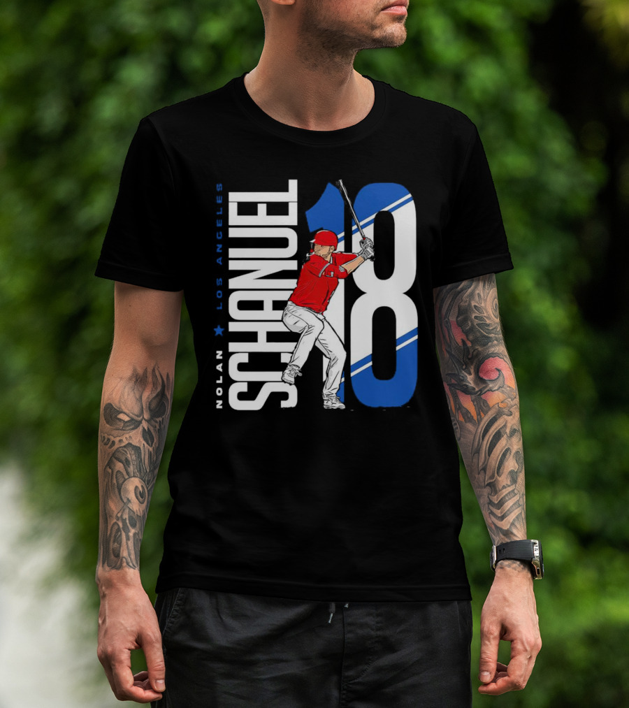 Nolan Schanuel 18 Los Angeles Angels Baseball Player Swinging T-Shirt