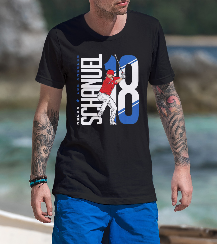 Nolan Schanuel 18 Los Angeles Angels Baseball Player Swinging T-Shirt