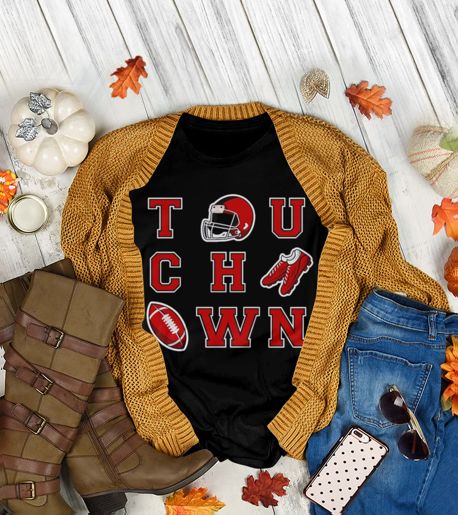 Touch Down Season Football Helmet Cleats Ball T-Shirt