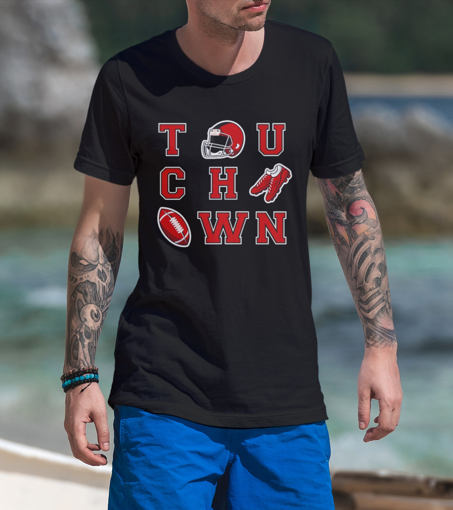 Touch Down Season Football Helmet Cleats Ball T-Shirt