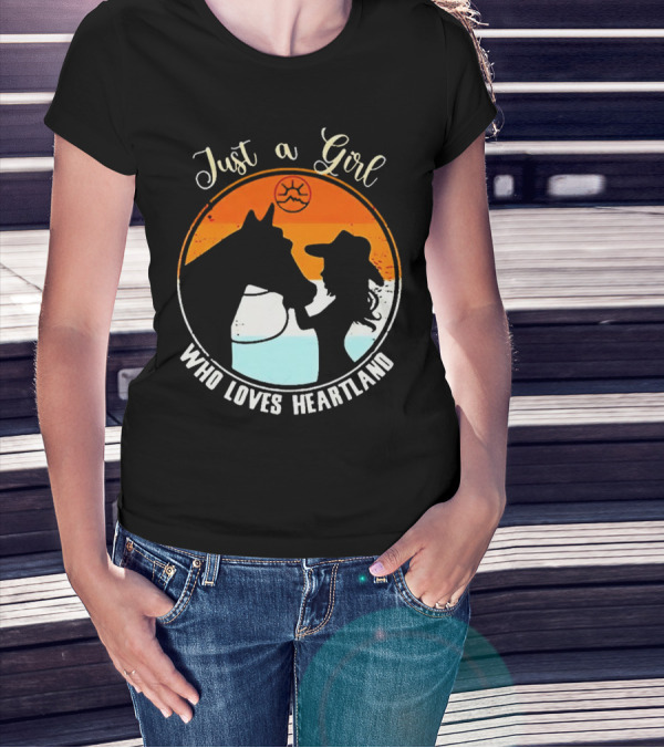 Just A Girl Who Loves Heartland Vintage Horse Silhouette With Sunset T-Shirt