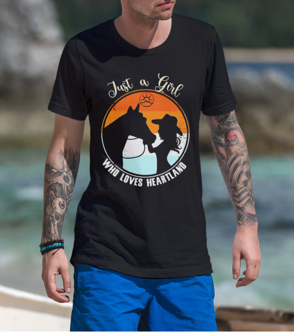 Just A Girl Who Loves Heartland Vintage Horse Silhouette With Sunset T-Shirt
