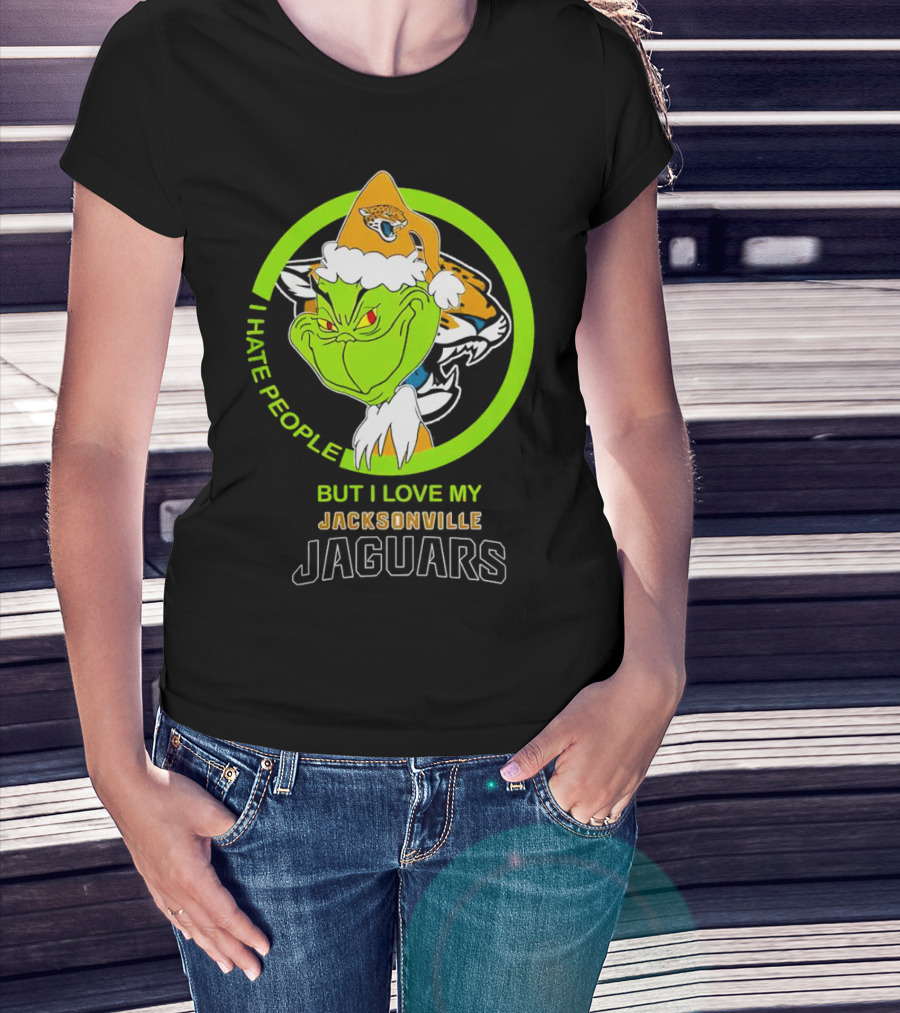 Jacksonville Jaguars Grinch I Hate People But Love My Favorite Football Team Christmas T-Shirt