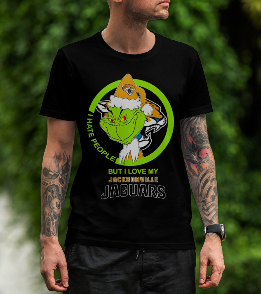 Jacksonville Jaguars Grinch I Hate People But Love My Favorite Football Team Christmas T-Shirt