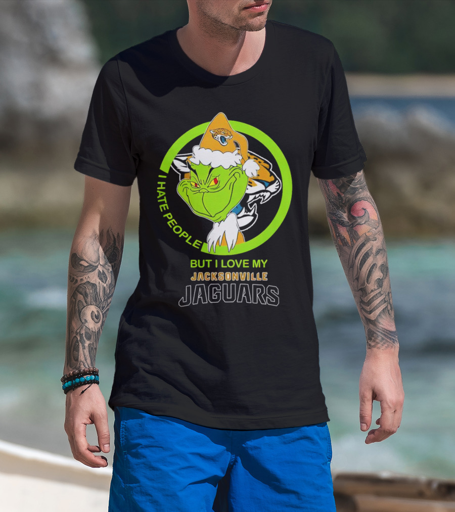 Jacksonville Jaguars Grinch I Hate People But Love My Favorite Football Team Christmas T-Shirt