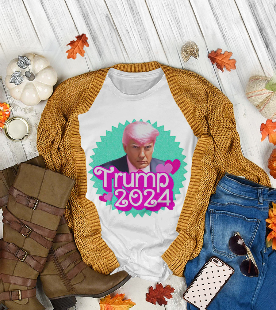 Trump 2024 Pink Hair Heart Badge T-Shirt