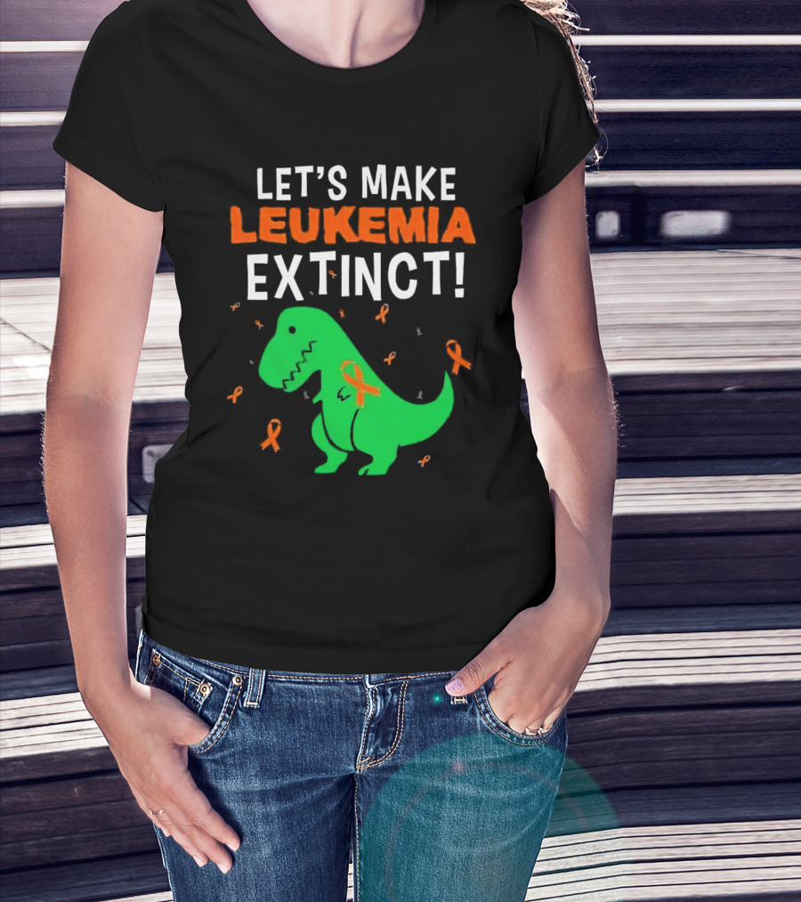 Let's Make Leukemia Extinct Dinosaur With Orange T-Shirt