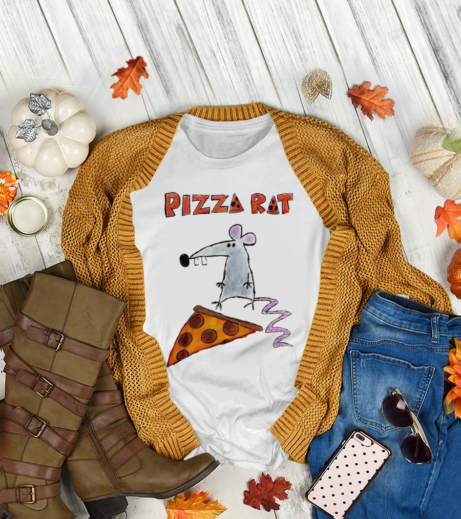 Pizza Rat Riding Pepperoni Slice with Whimsical Cartoon T-Shirt