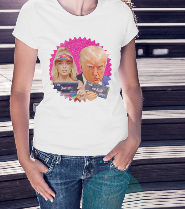 LAPD Barbie Ken Mugshot Venice Glam Glitter Background T-Shirt
