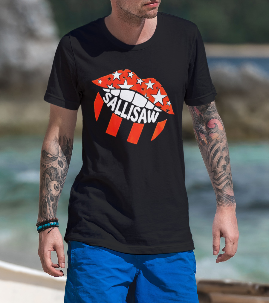 Sallisaw Lips Stars And Stripes Red White Black T-Shirt