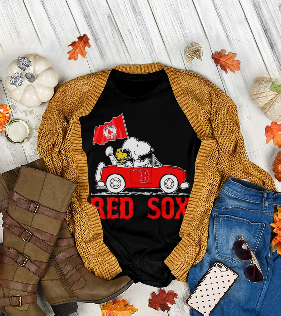 Red Sox Snoopy Woodstock Boston Red Sox Peanuts Car T-Shirt