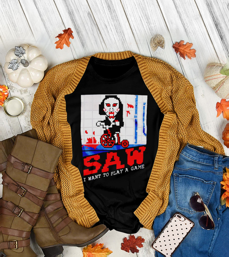 Saw I Want to Play a Game Pixel Art Tricycle Character T-Shirt