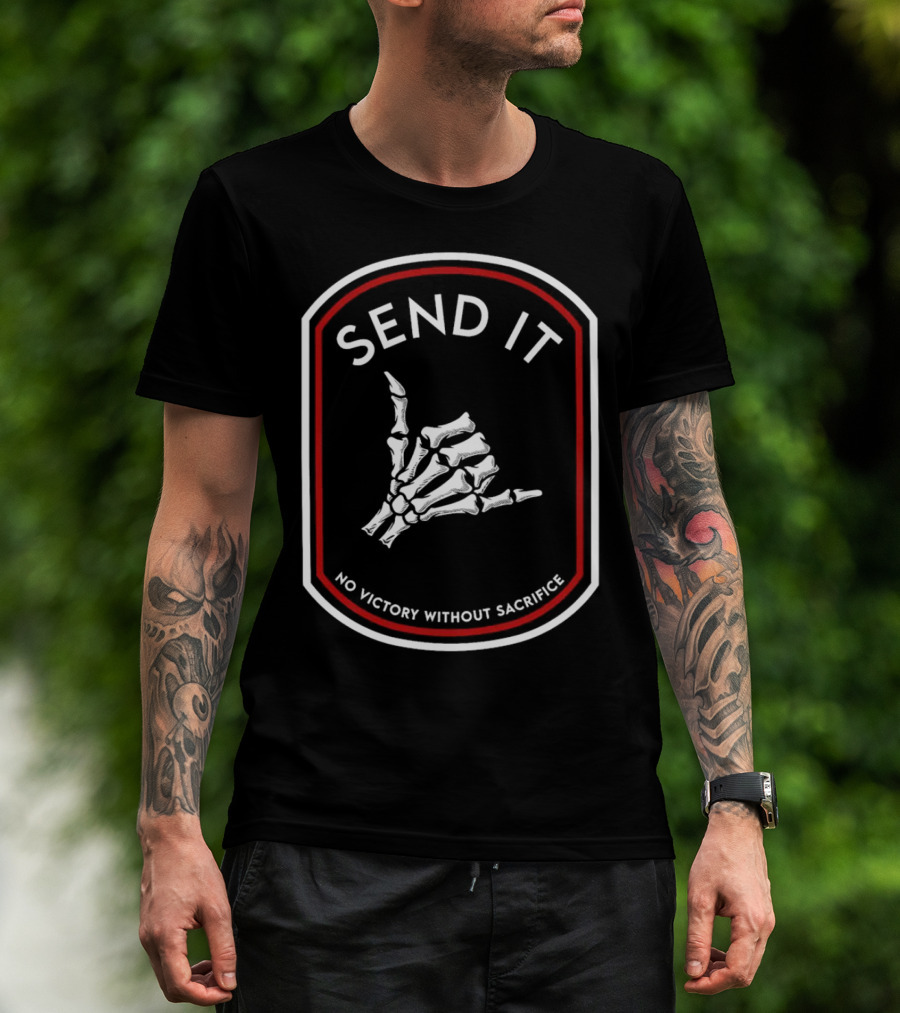 SEND IT No Victory Without Sacrifice Skeleton Hand Gesture T-Shirt