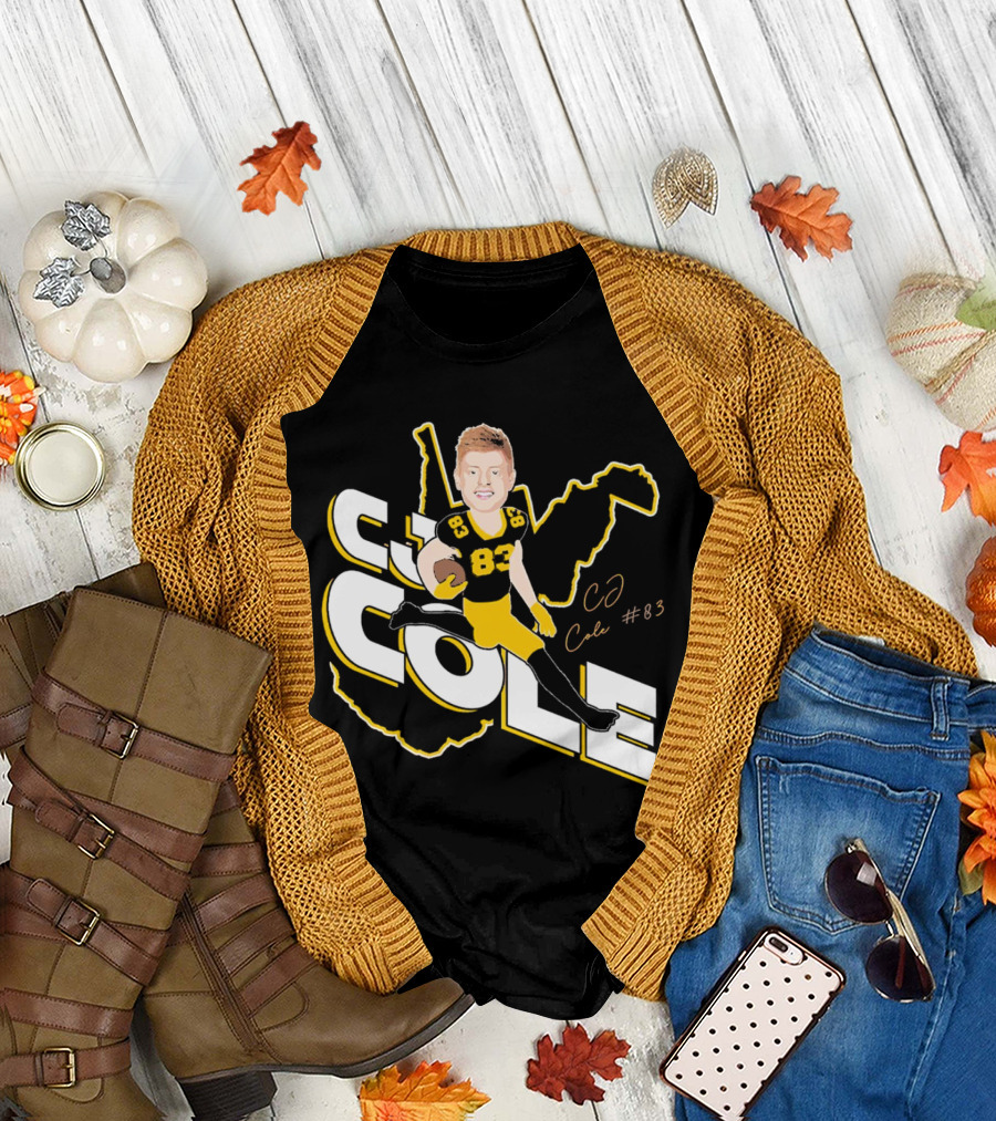 CJ Cole #83 West Virginia Football Player Caricature Signature T-Shirt