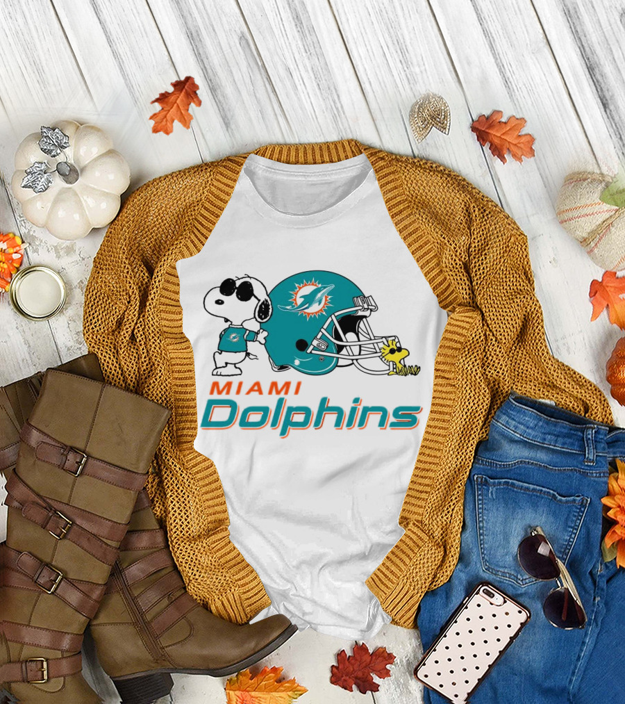 Miami Dolphins Snoopy and Woodstock Football Helmet T-Shirt