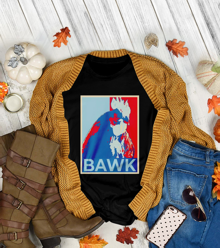 Bawk Chicken Vintage Rooster Pop Art Red Blue T-Shirt
