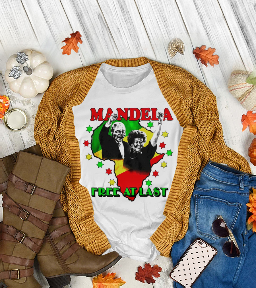 Mandela Free At Last Africa Map Red Yellow Green Stars T-Shirt