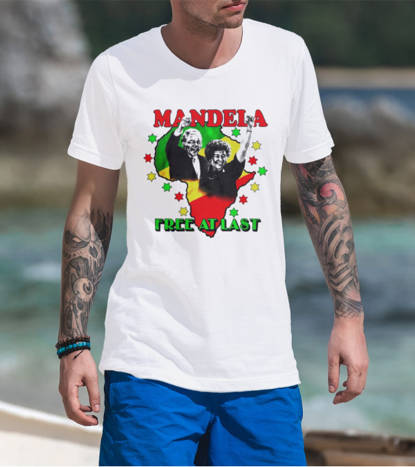 Mandela Free At Last Africa Map Red Yellow Green Stars T-Shirt
