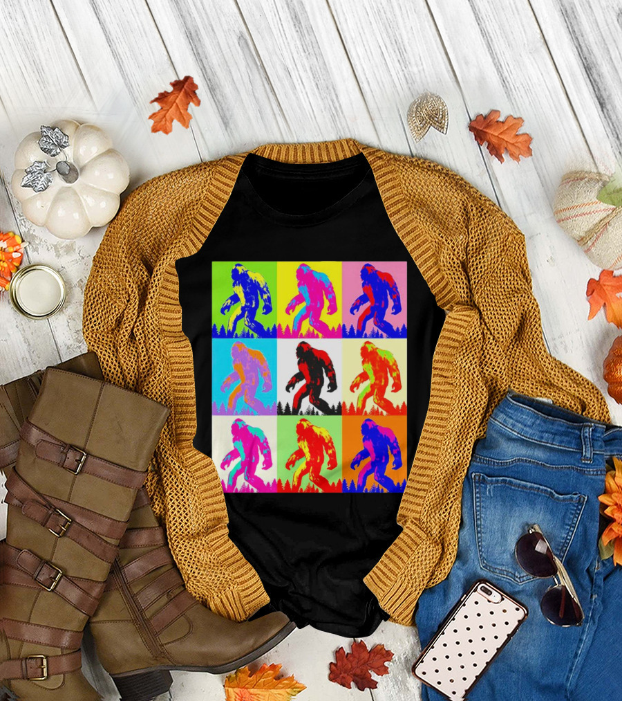 Retro Pop Art Bigfoot Sasquatch Collage T-Shirt