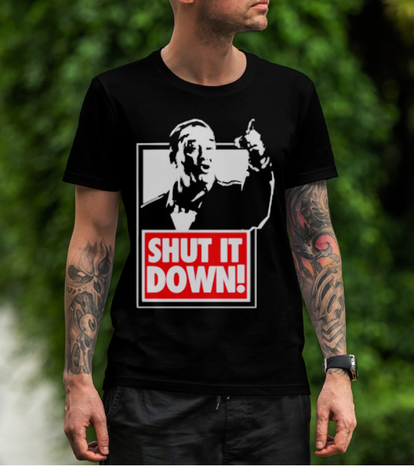 SHUT IT DOWN Meme Bold Red And White Iconic T-Shirt