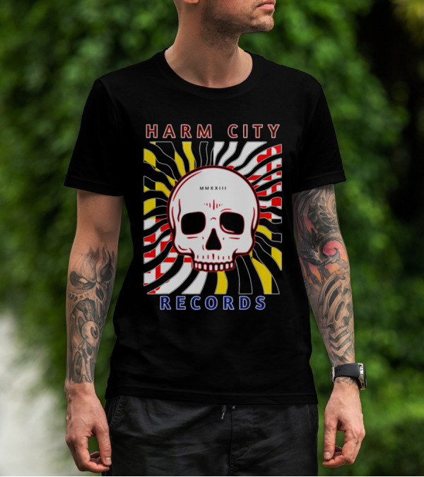 Harm City Records Baltimore Maryland Charm City MMXXIII Skull T-Shirt