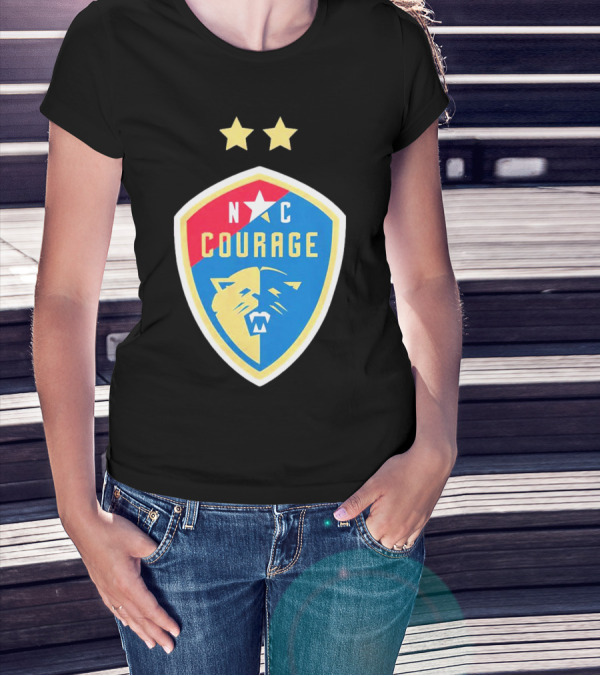 North Carolina Courage Shield N C Star And Lion Emblem Two Stars T-Shirt