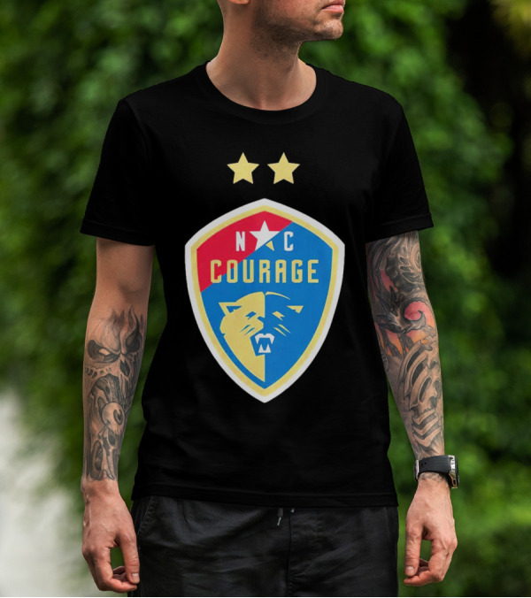 North Carolina Courage Shield N C Star And Lion Emblem Two Stars T-Shirt