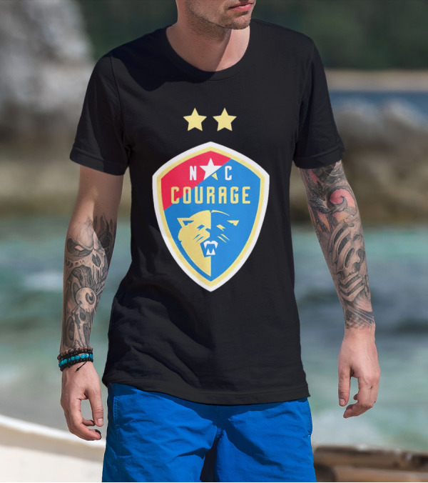 North Carolina Courage Shield N C Star And Lion Emblem Two Stars T-Shirt