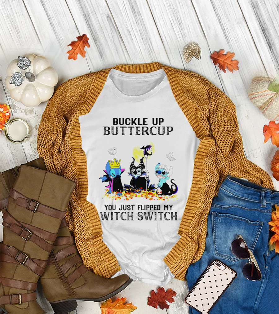 Buckle Up Buttercup You Just Flipped My Witch Switch Halloween Stitch Hocus Pocus T-Shirt