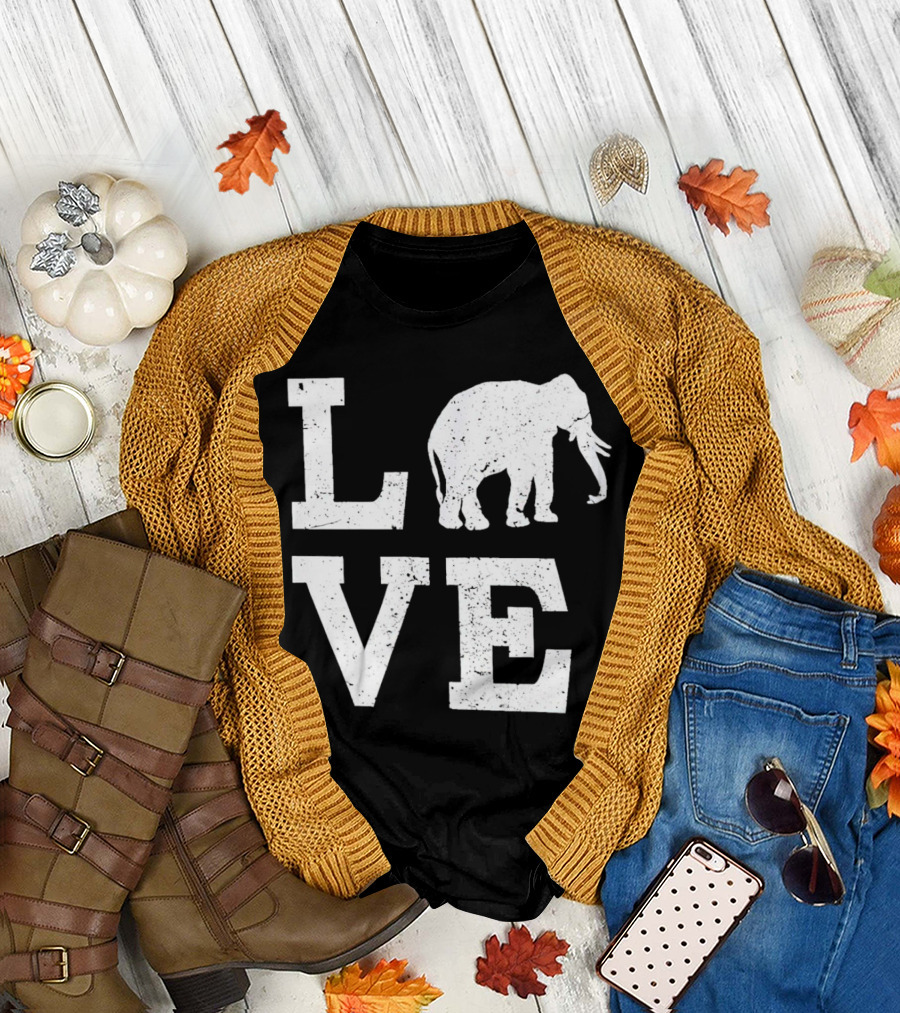 Love Elephant Vintage Style Animal T-Shirt