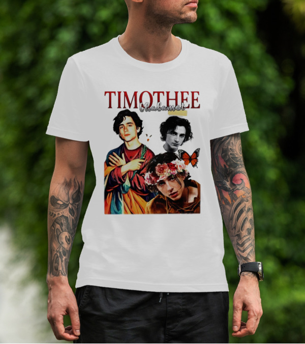Timothee Chalamet Artistic Collage With Flowers And Butterfly T-Shirt