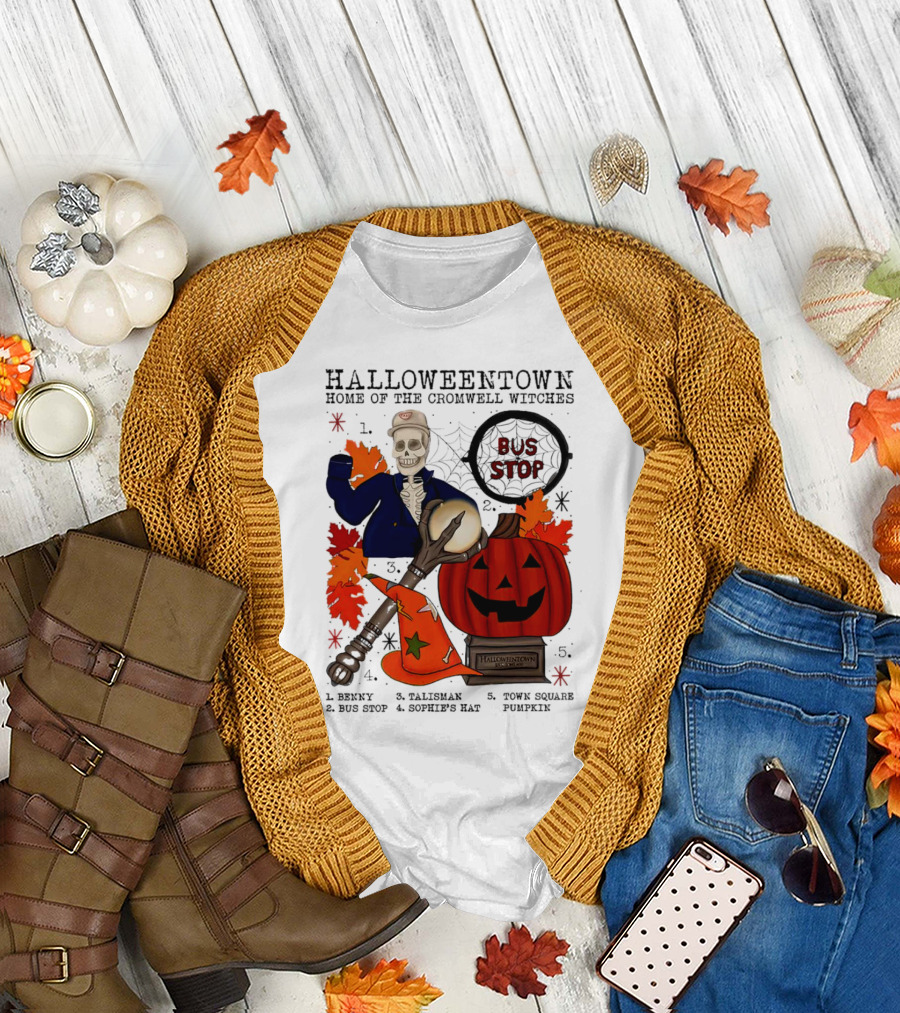 Halloweentown Home of the Cromwell Witches Skeleton with Sophie’s Hat and Town Square Pumpkin T-Shirt