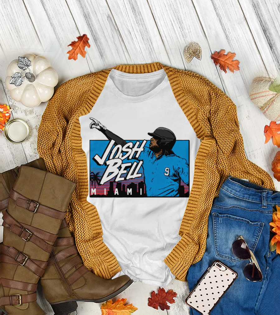 Josh Bell Miami Skyline Baseball Sunset T-Shirt