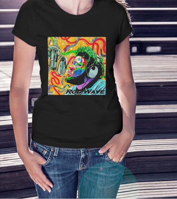 Rod Wave Vintage Colorful Microphone Headphones Psychedelic Art Album Cover T-Shirt