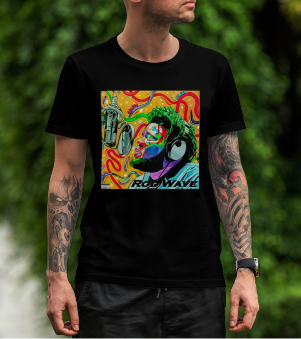 Rod Wave Vintage Colorful Microphone Headphones Psychedelic Art Album Cover T-Shirt