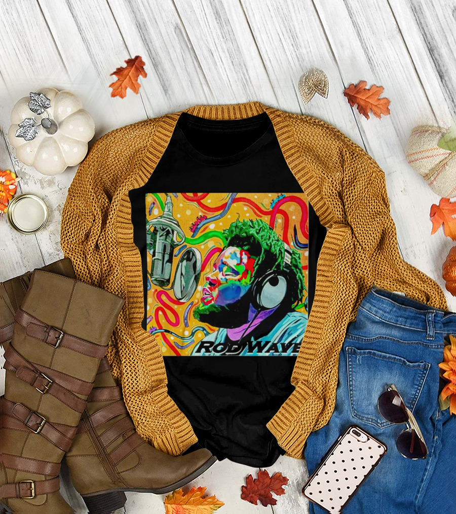 Rod Wave Vintage Colorful Microphone Headphones Psychedelic Art Album Cover T-Shirt