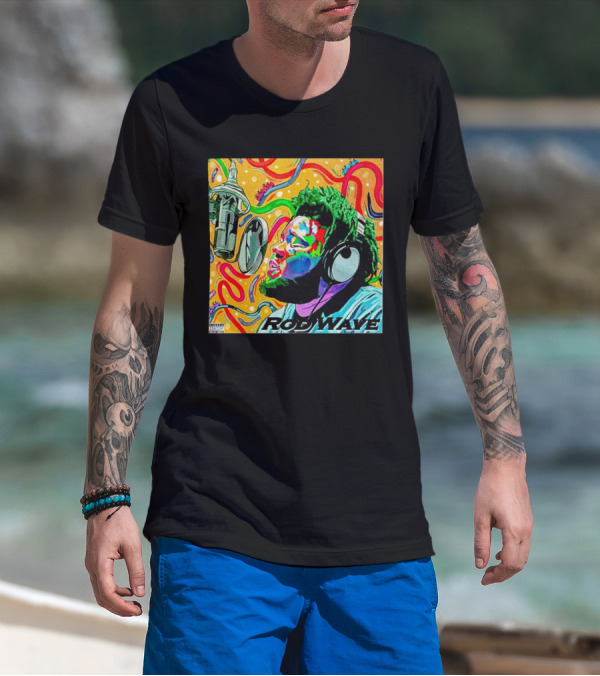 Rod Wave Vintage Colorful Microphone Headphones Psychedelic Art Album Cover T-Shirt
