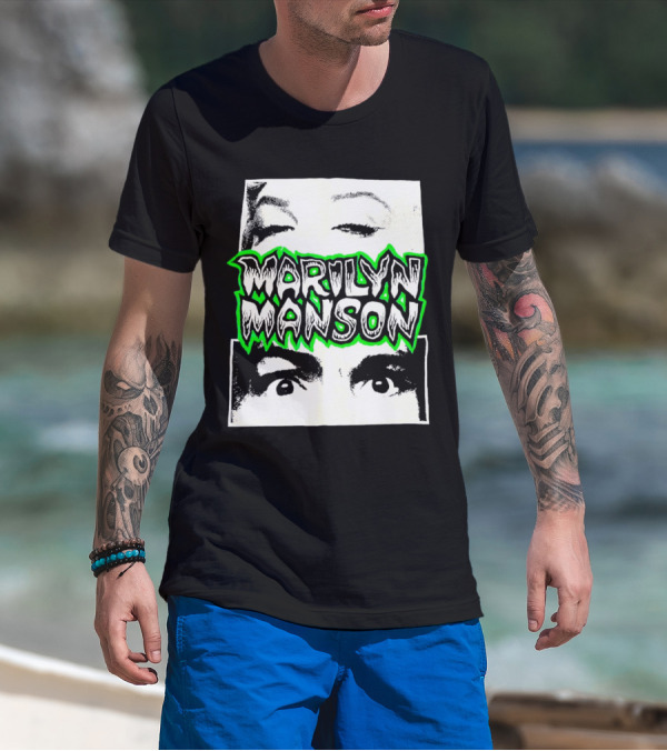 Marilyn Manson Face Illusion With Eyes Contrast T-Shirt