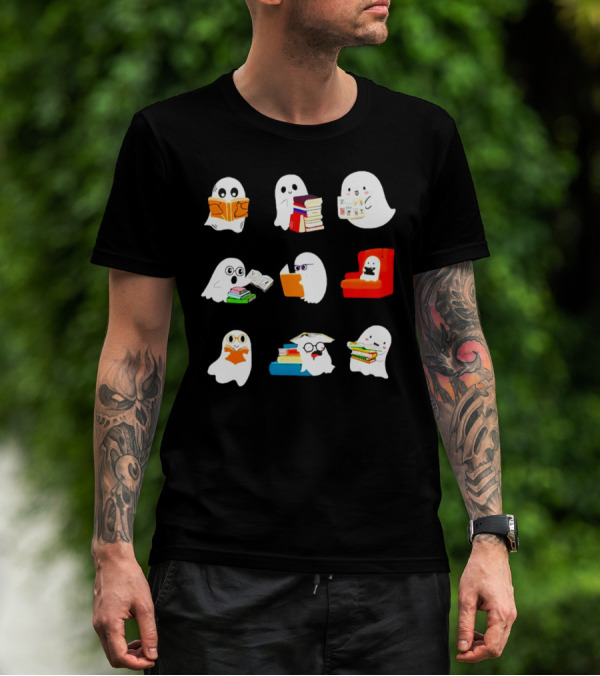 Ghosts Reading Books Halloween Spooky Library T-Shirt