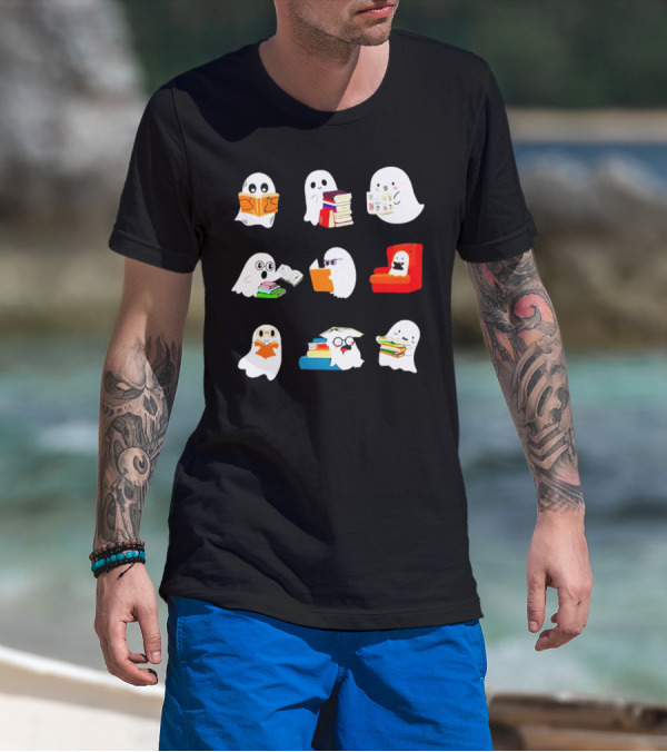 Ghosts Reading Books Halloween Spooky Library T-Shirt