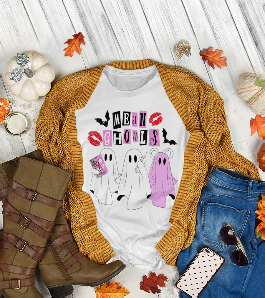 Mean Girls Mean Ghouls Halloween Boo Sheet Lipstick Bat Ghosts T-Shirt