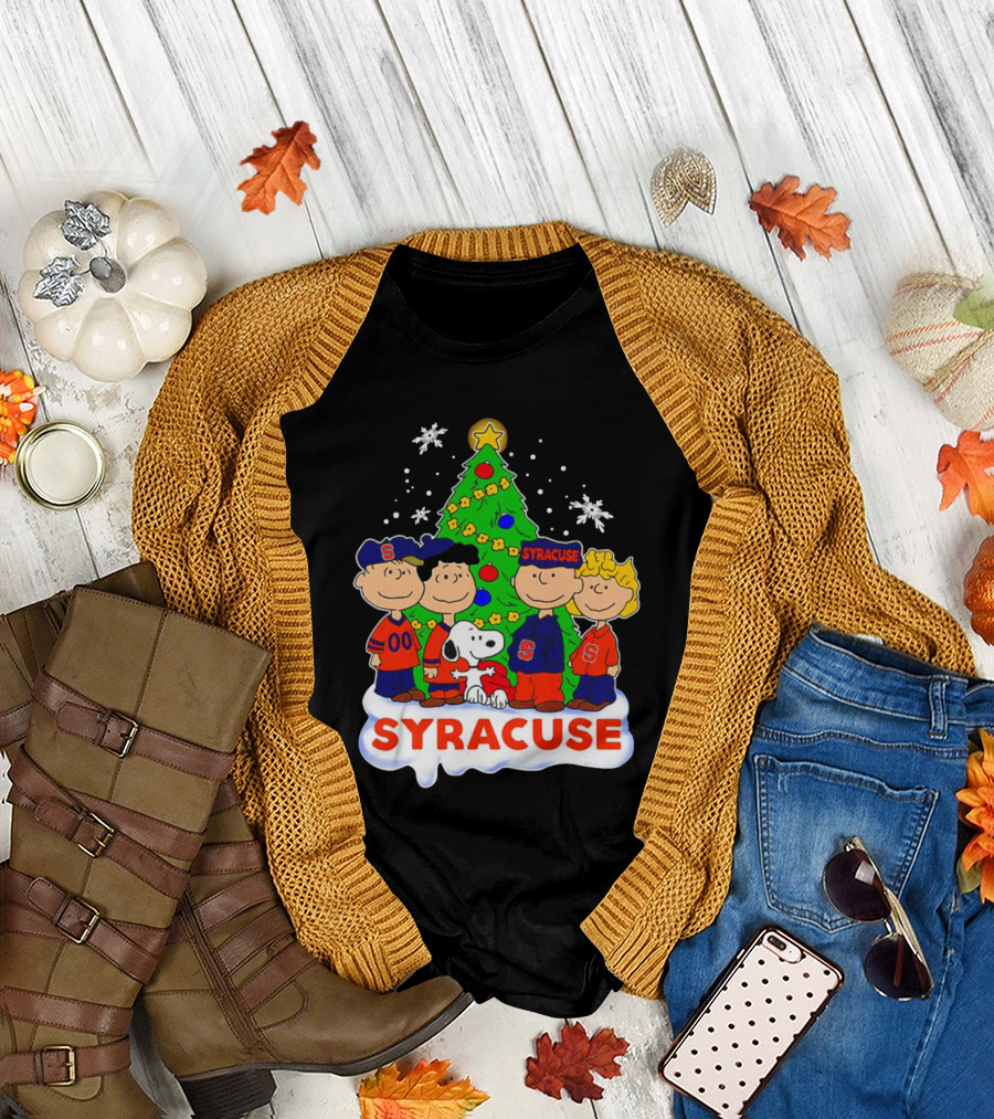 Peanuts Characters Christmas Tree Syracuse Orange Football Snowflakes T-Shirt