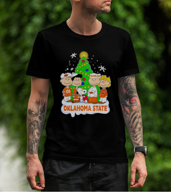 Peanuts Oklahoma State Cowboys Christmas Tree Snoopy Charlie Brown Lucy Peppermint Patty T-Shirt