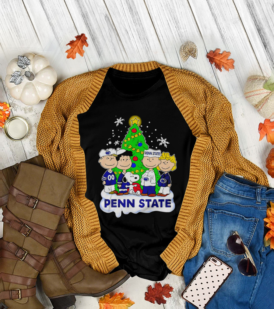 Peanuts Penn State Christmas Nittany Lions Snoopy and Friends Holiday Tree T-Shirt