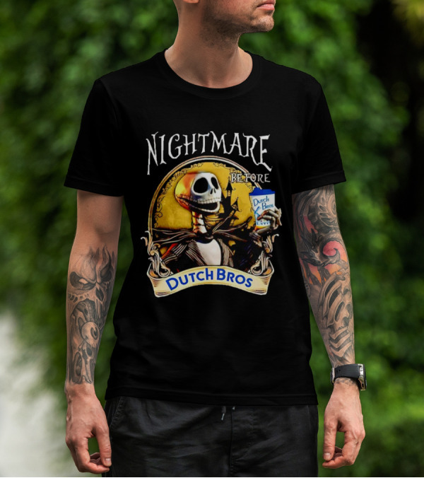 Nightmare Before Dutch Bros Coffee Skeleton Holding Cup T-Shirt