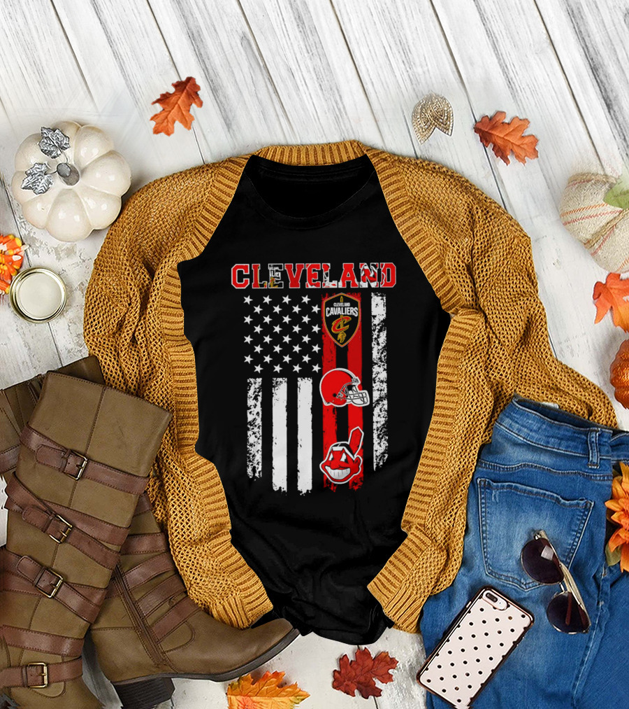 Cleveland Cavaliers Browns Guardians American Flag T-Shirt