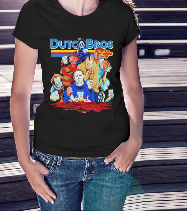 Dutch Bros Coffee Horror Movie Characters Halloween T-Shirt