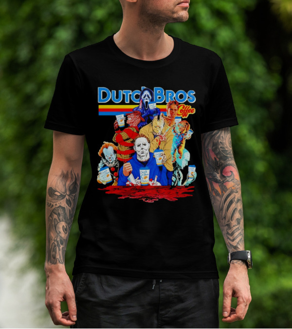 Dutch Bros Coffee Horror Movie Characters Halloween T-Shirt