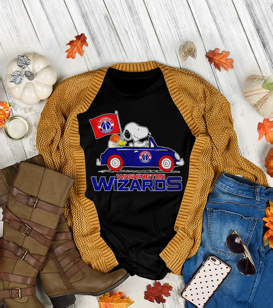 Washington Wizards Snoopy Driving Car with Basketball T-Shirt