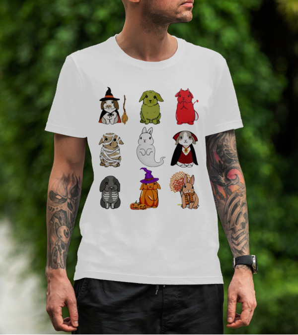 Bunny Witch Mummy Ghost Vampire Skeleton Pumpkin Bat Cute Halloween T-Shirt